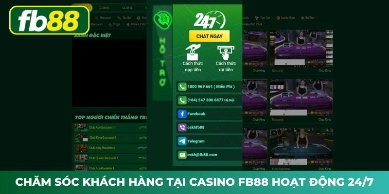 Chăm sóc khách hàng tại Casino FB88 hoạt động 24/7